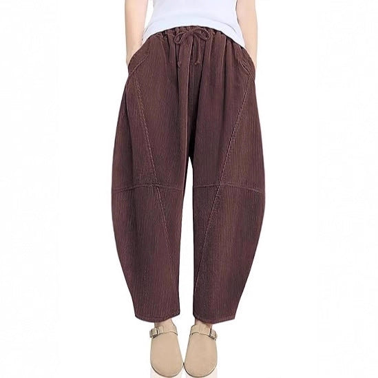 Damen raffinierte High-Waist Freizeithose mit Kordelzug Drune