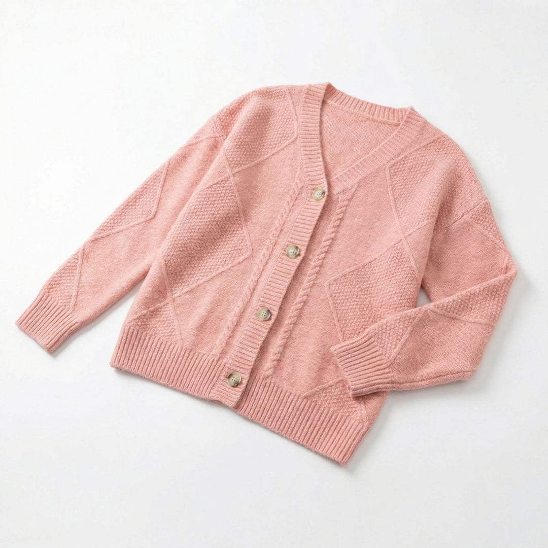 Damen nan oversize Strickcardigan mit V-Ausschnitt und Perlmuttknöpfen Drune