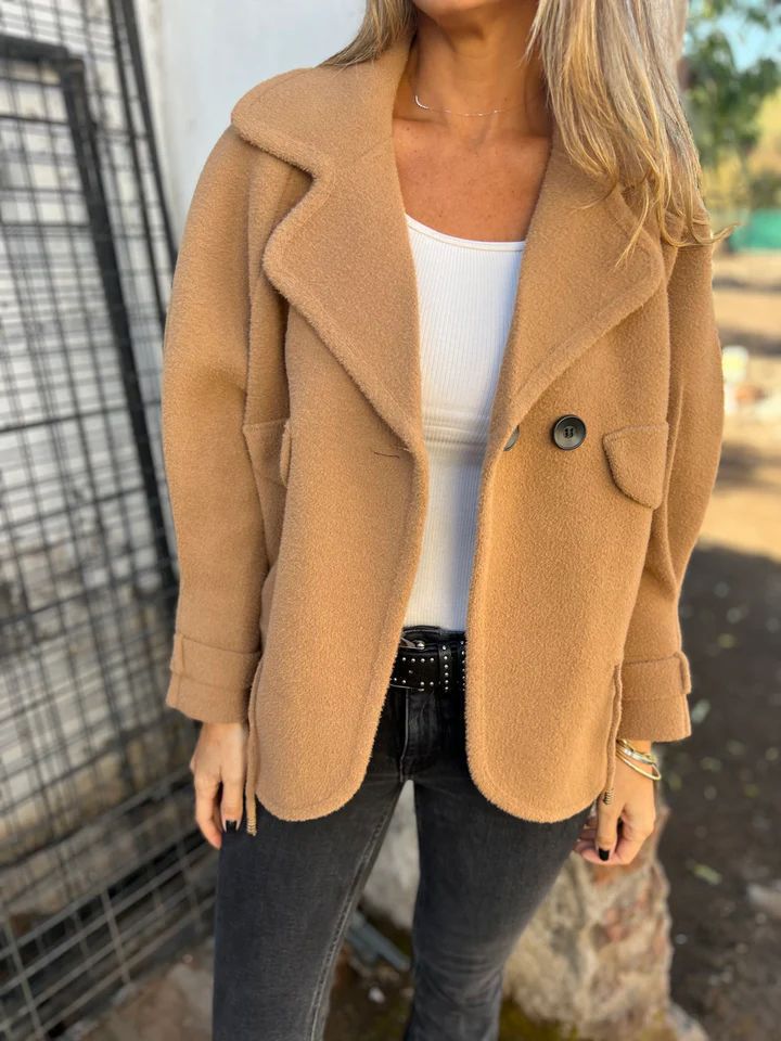 Damen Elegante Oversized Blazerjacke mit strukturiertem Stoff und praktischen Taschen Drune