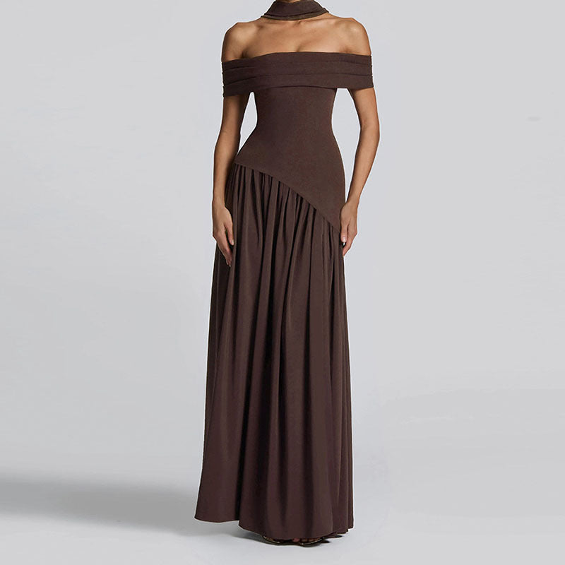 Damen Off-Shoulder Maxikleid mit hohem Schlitz Drune