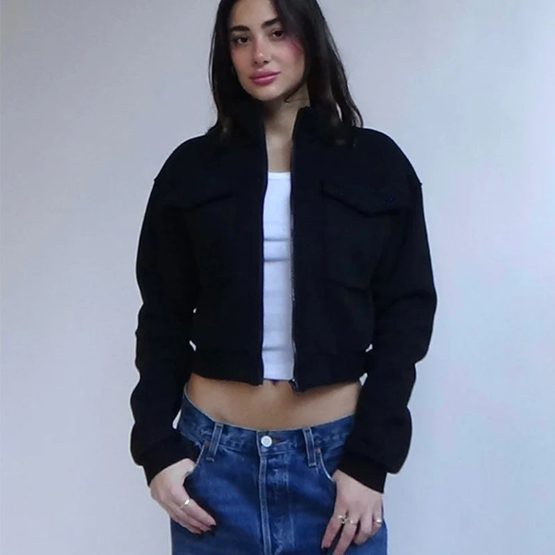 Damen cropped Jacke mit Reißverschluss und Taschen Drune
