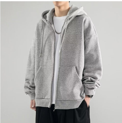 Herren nan Oversize-Kapuzenjacke mit durchgehendem Reißverschluss, doppellagiger Kapuze und Kängurutaschen Drune