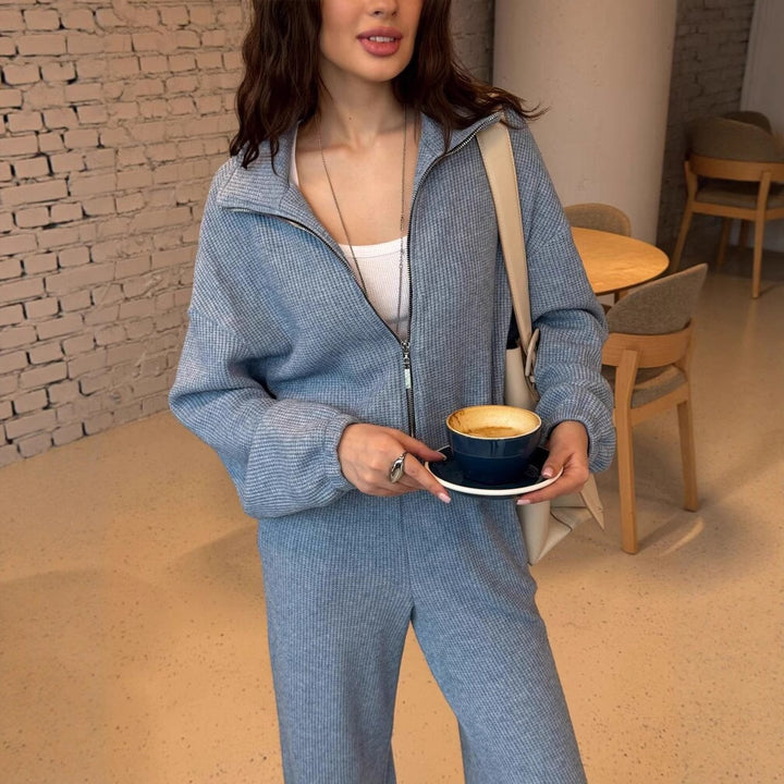 Damen lässiger Jumpsuit mit durchgehendem Reißverschluss und weitem Bein Drune
