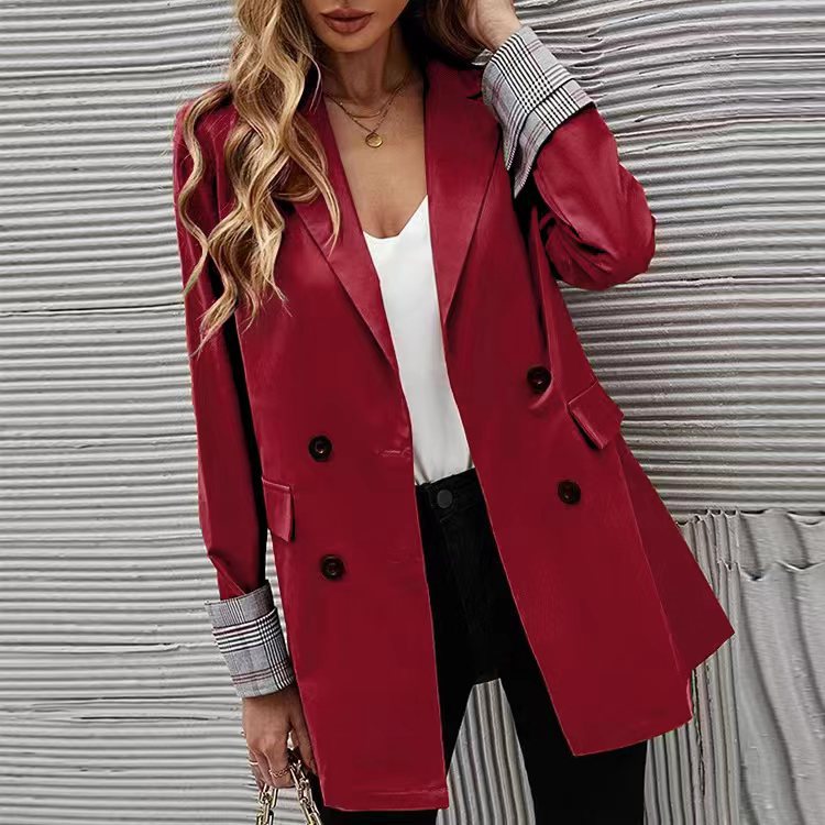 Damen eleganter Blazer mit doppelter Knopfleiste und gestreiften Ärmeln Drune