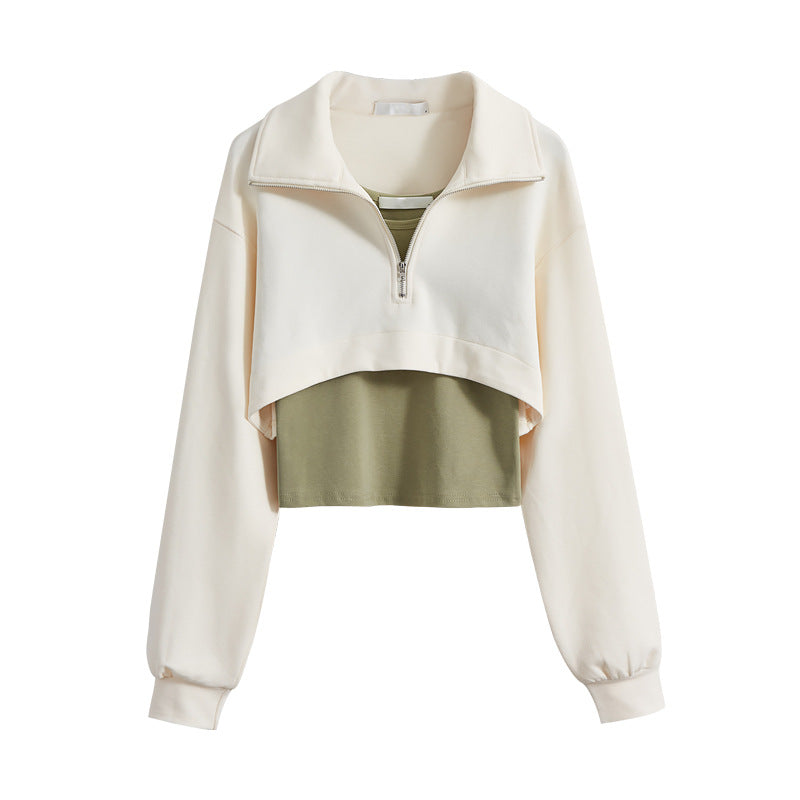 Damen modischer cropped Sweatpullover mit hohem Kragen und Reißverschluss Drune
