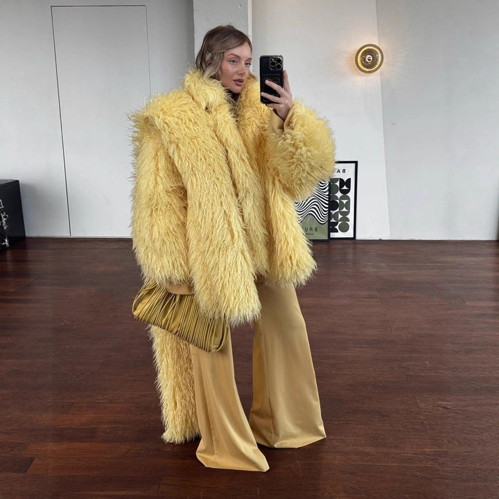Damen Luxuriöse und flauschige Kunstpelzjacke Drune