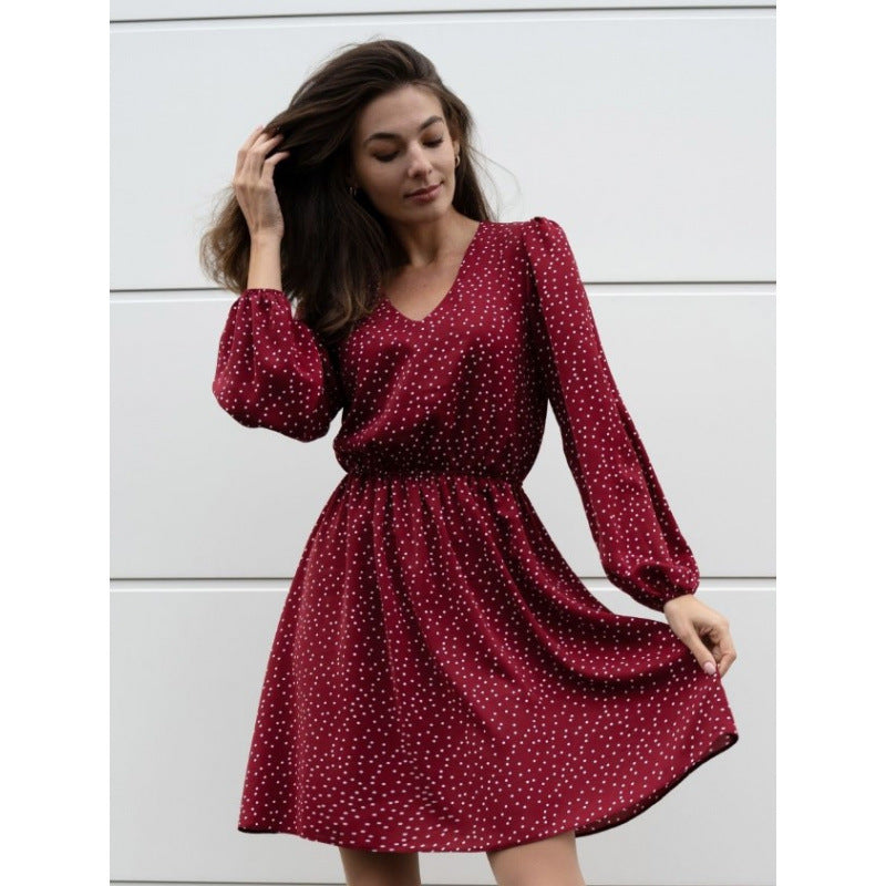 Damen Minikleid mit elegantem V-Ausschnitt und voluminösen Ärmeln Drune