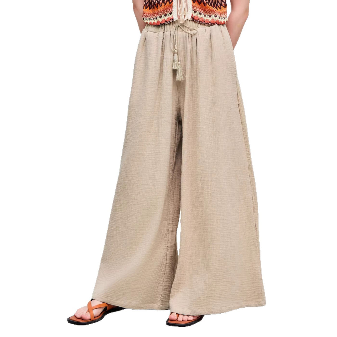 Damen weite Sommerhose im lässigen Boho-Stil mit elastischem Bund und seitlichen Taschen Drune