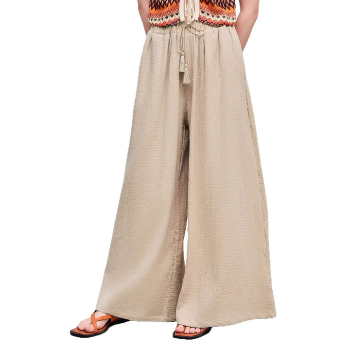 Damen weite Sommerhose im lässigen Boho-Stil mit elastischem Bund und seitlichen Taschen Drune