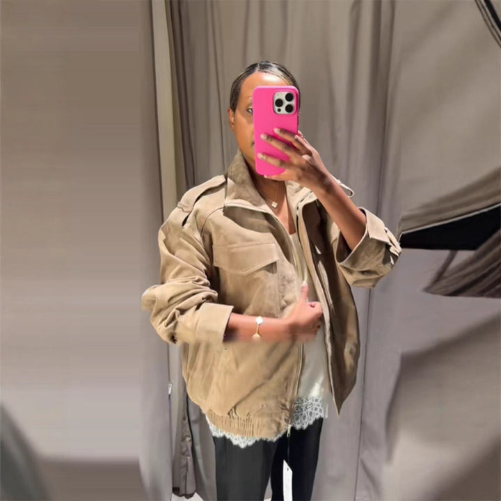 Damen Modischer und bequemer Oversized-Wildlederjacke Drune