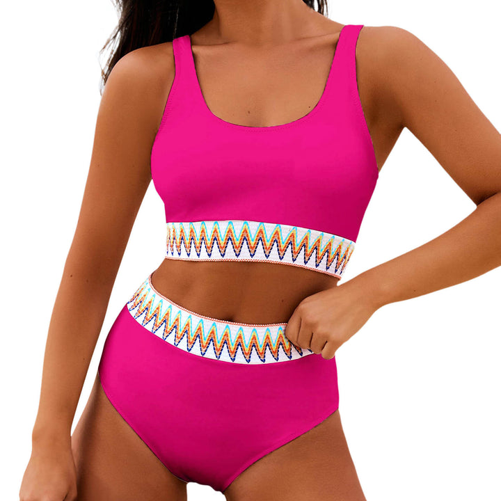 Damen Hoch tailliertes Bikini-Set mit modischem gestreiftem Bund Drune