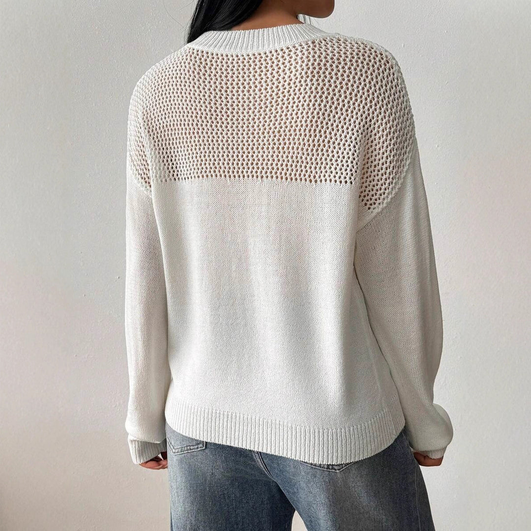 Damen lässiger Strickpullover mit luftiger Netzstruktur Drune