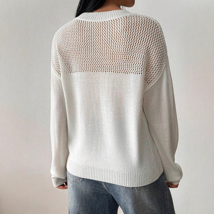 Damen lässiger Strickpullover mit luftiger Netzstruktur Drune