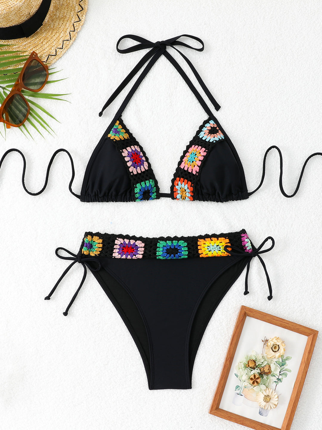 Damen Bikini-Set mit handgearbeiteten Häkelakzenten und verdeckter Bündchenverstellung Drune