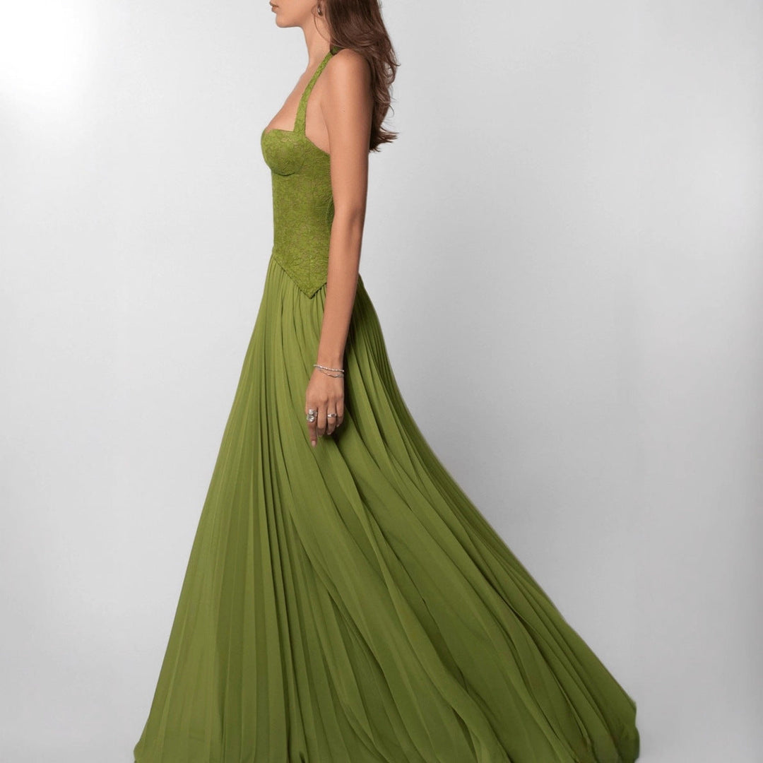 Damen nan elegantes Abendkleid mit Spitzenkorsett und plissiertem Maxirock Drune