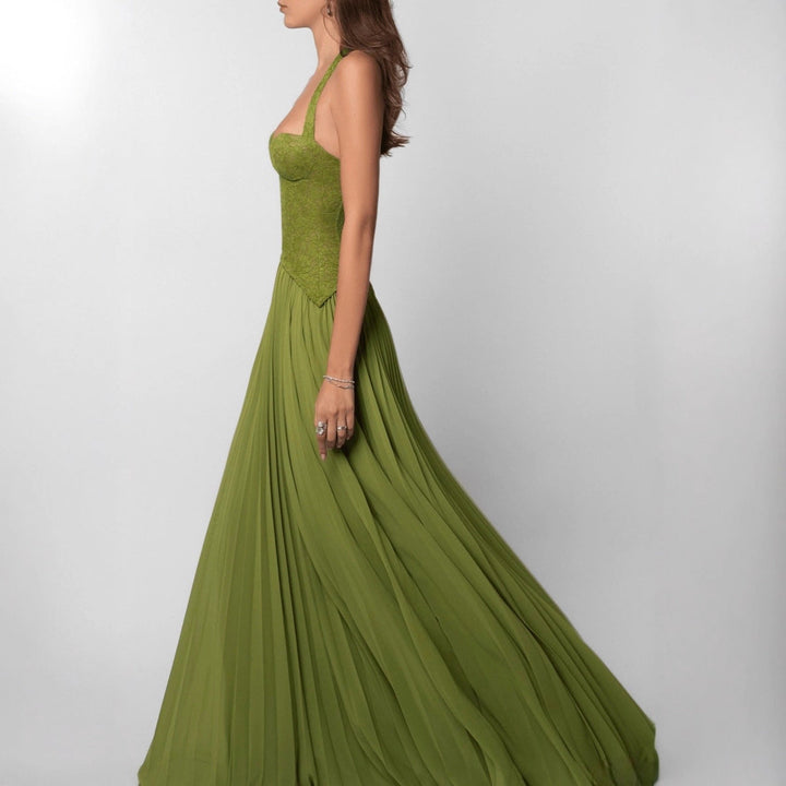 Damen nan elegantes Abendkleid mit Spitzenkorsett und plissiertem Maxirock Drune