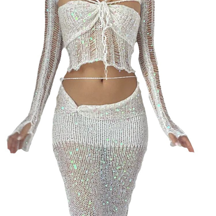 Damen Funkelnde Netzhose mit glitzernden Pailletten und elegantem Design Drune
