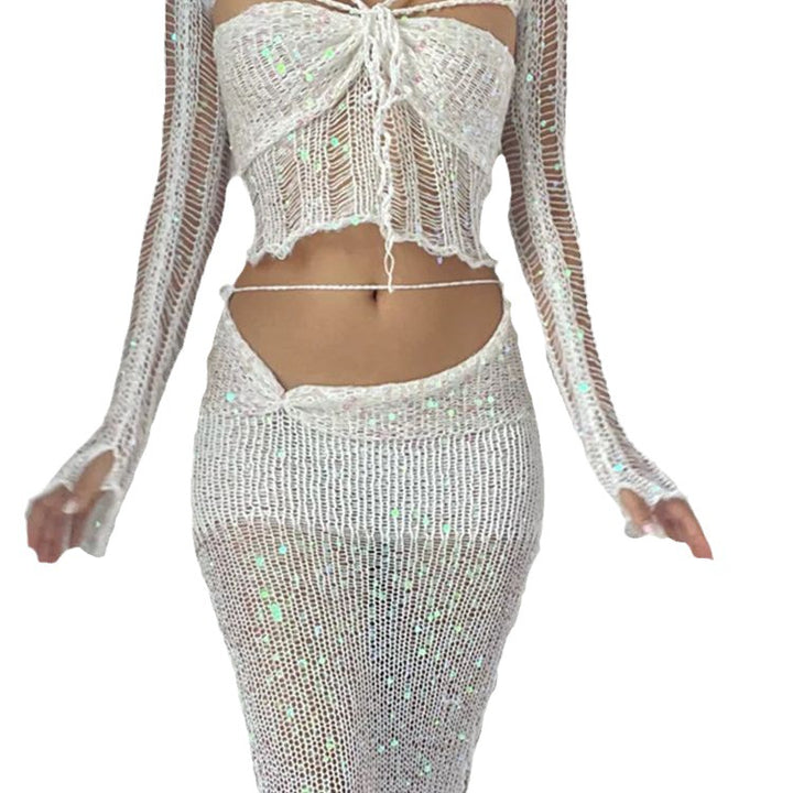 Damen Funkelnde Netzhose mit glitzernden Pailletten und elegantem Design Drune