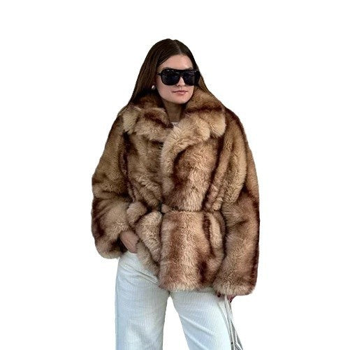 Damen Luxuriöse Kunstpelzjacke mit breitem Kragen Drune