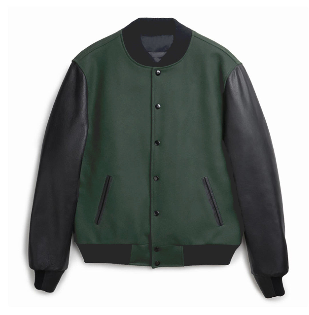 Damen trendige Baseballjacke mit Lederärmeln und praktischen Eingrifftaschen Drune