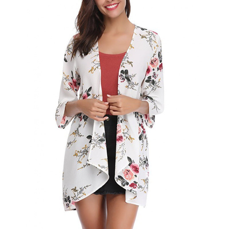 Damen Blumenmuster Kimono-Cardigan Drune