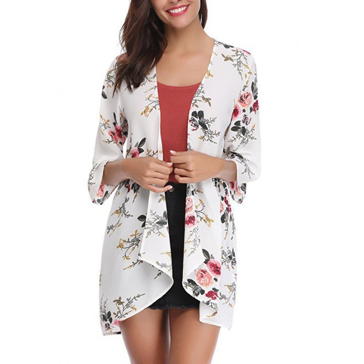 Damen Blumenmuster Kimono-Cardigan Drune