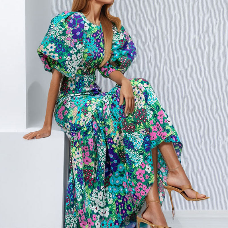 Damen Maxikleid mit voluminösen Ärmeln und eleganter Rüschendetail Drune