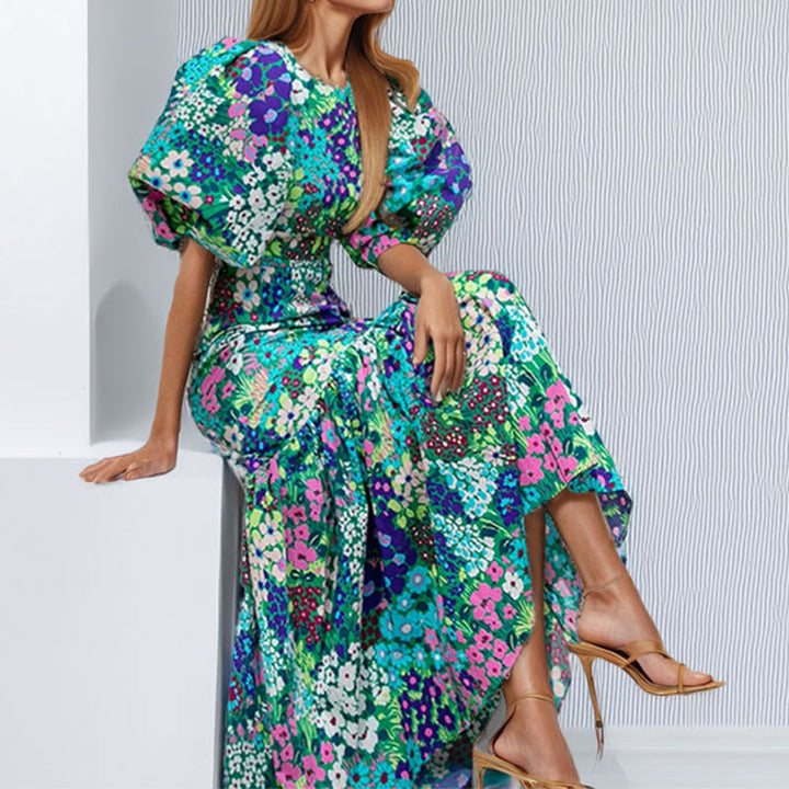 Damen Maxikleid mit voluminösen Ärmeln und eleganter Rüschendetail Drune