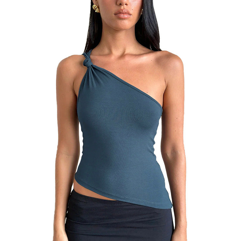 Damen asymmetrisches Trägershirt mit elegantem Knoten-Detail Drune