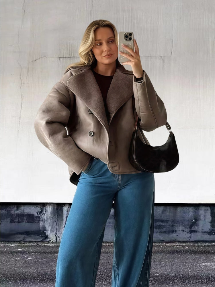 Damen Oversized Kunstlederjacke mit Schalengeschnitt Drune