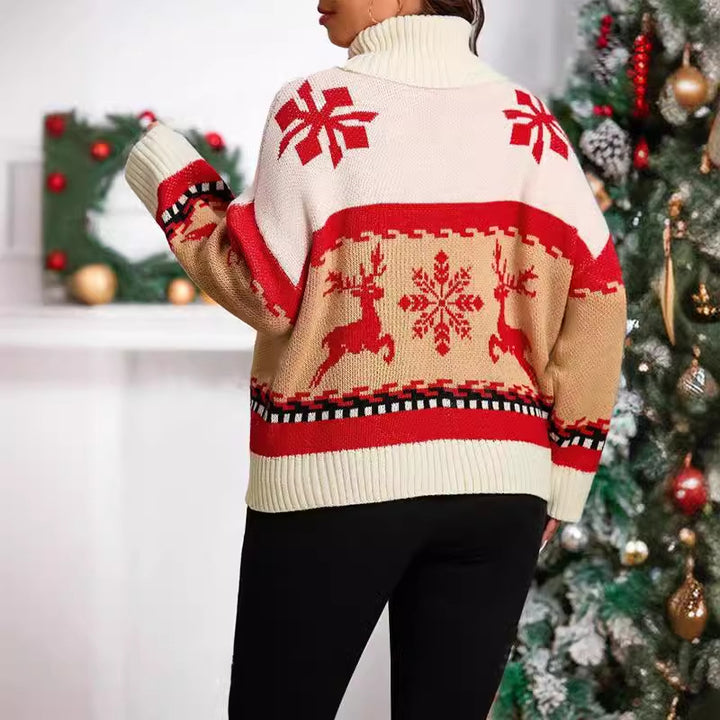 Damen Kuscheliger Rollkragenpullover mit festlichem Motiv Drune