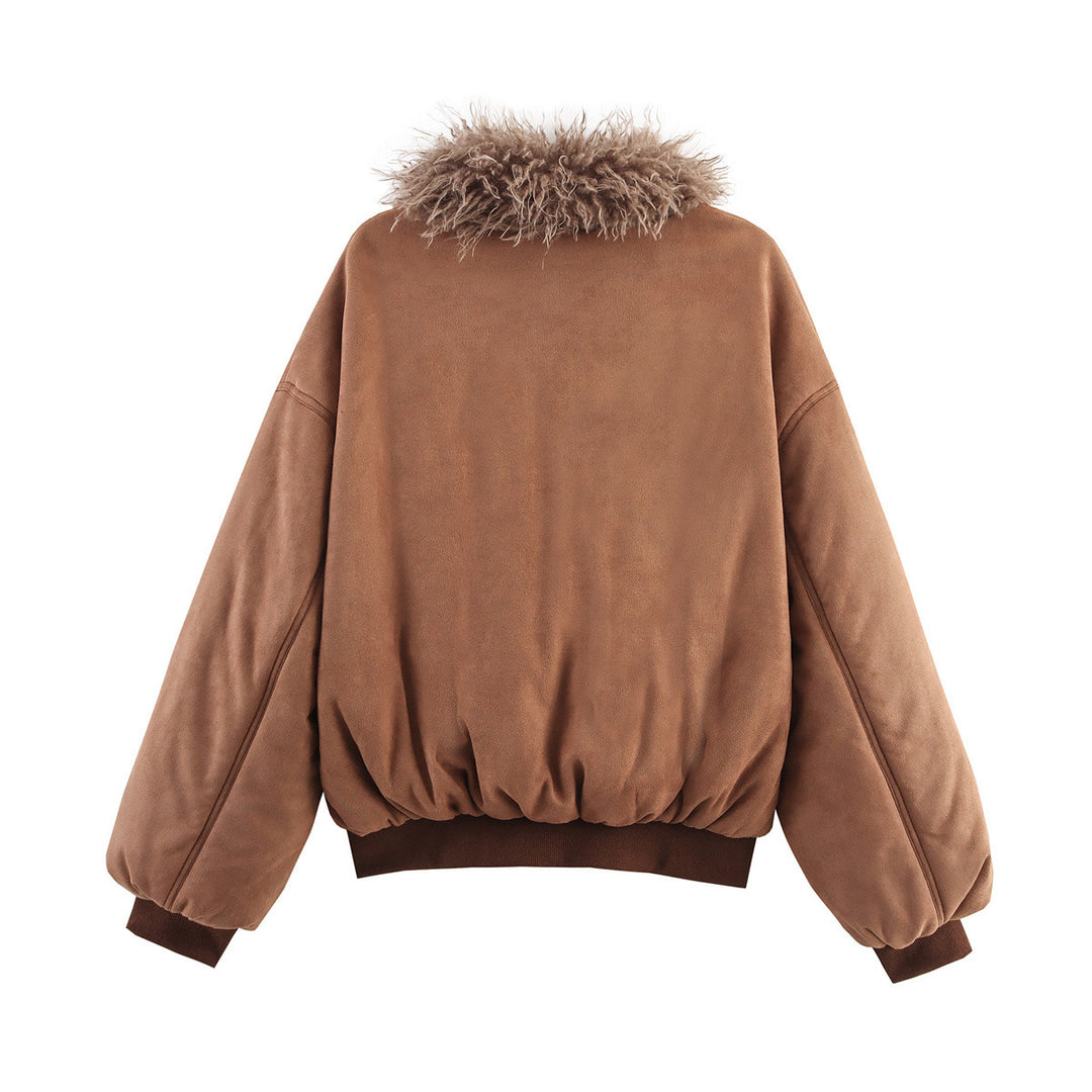 Damen Modische Jacke mit luxuriösem Kunstfellkragen und bequemen Schulterpartien Drune