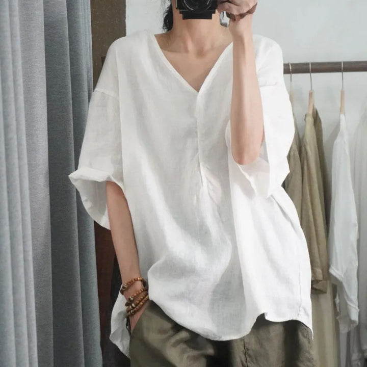Damen Relaxed Fit V-Ausschnitt Tunika Top Drune