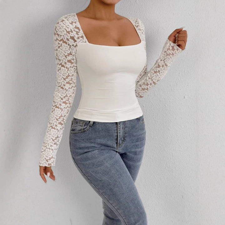 Damen Elegantes Oberteil mit Spitzenärmeln Drune