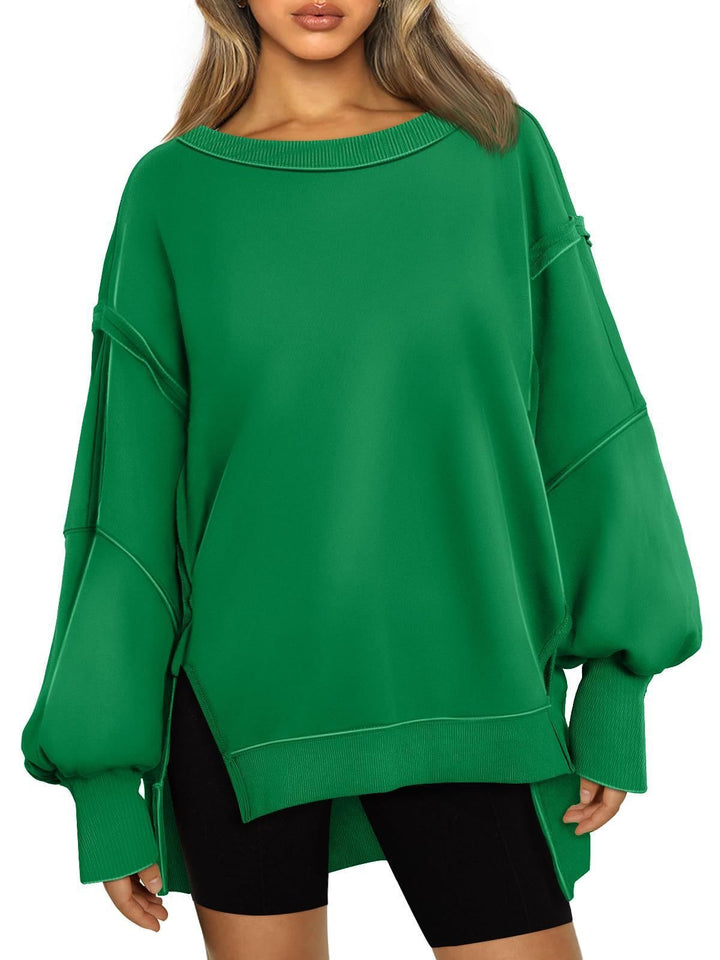 Damen Lässiger Oversize-Sweatshirt mit weitem Kragen und Seitenöffnungen Drune