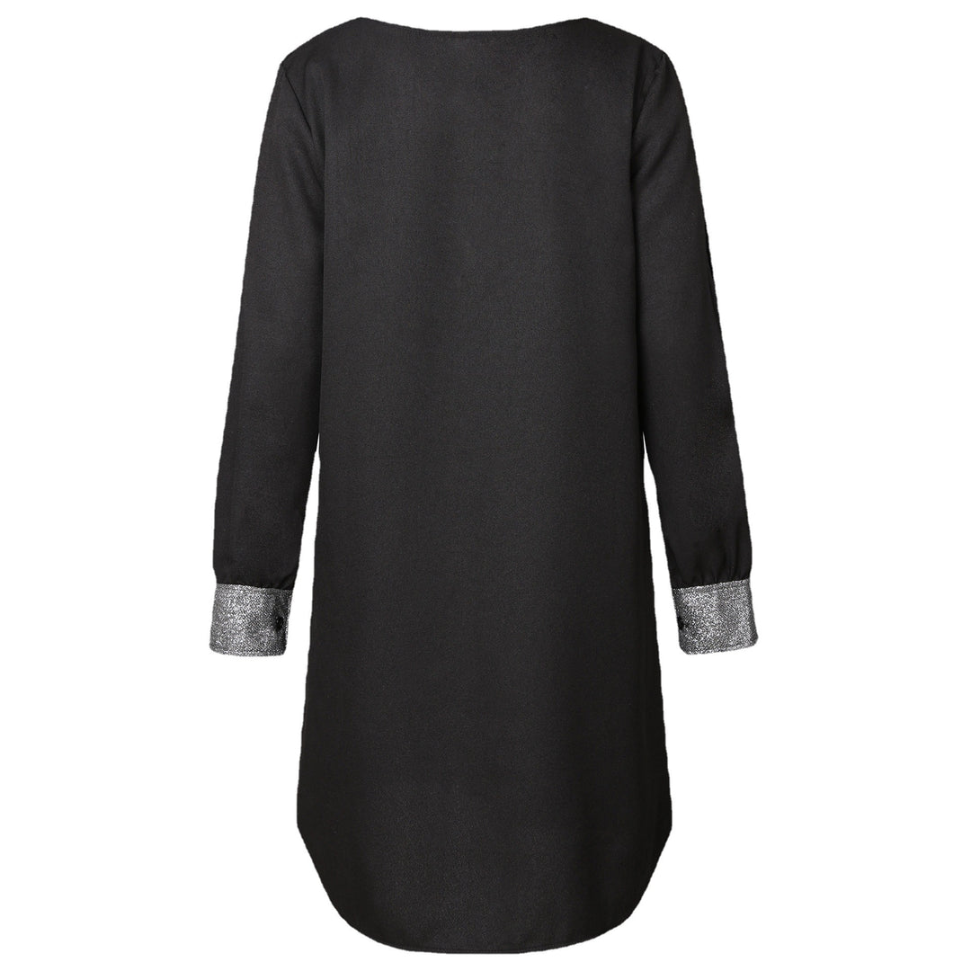 Damen elegantes Kleid mit glitzerndem V-Ausschnitt und innovativen Trägerdetails Drune
