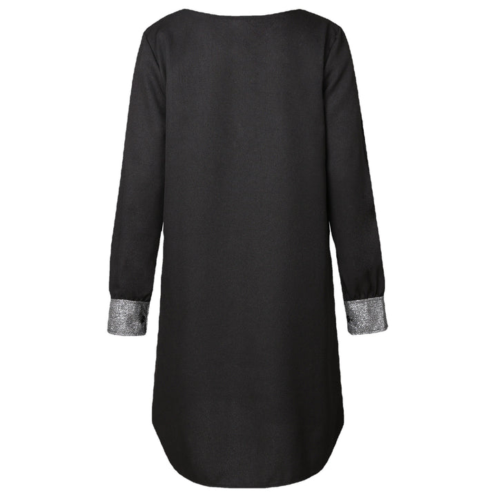Damen elegantes Kleid mit glitzerndem V-Ausschnitt und innovativen Trägerdetails Drune