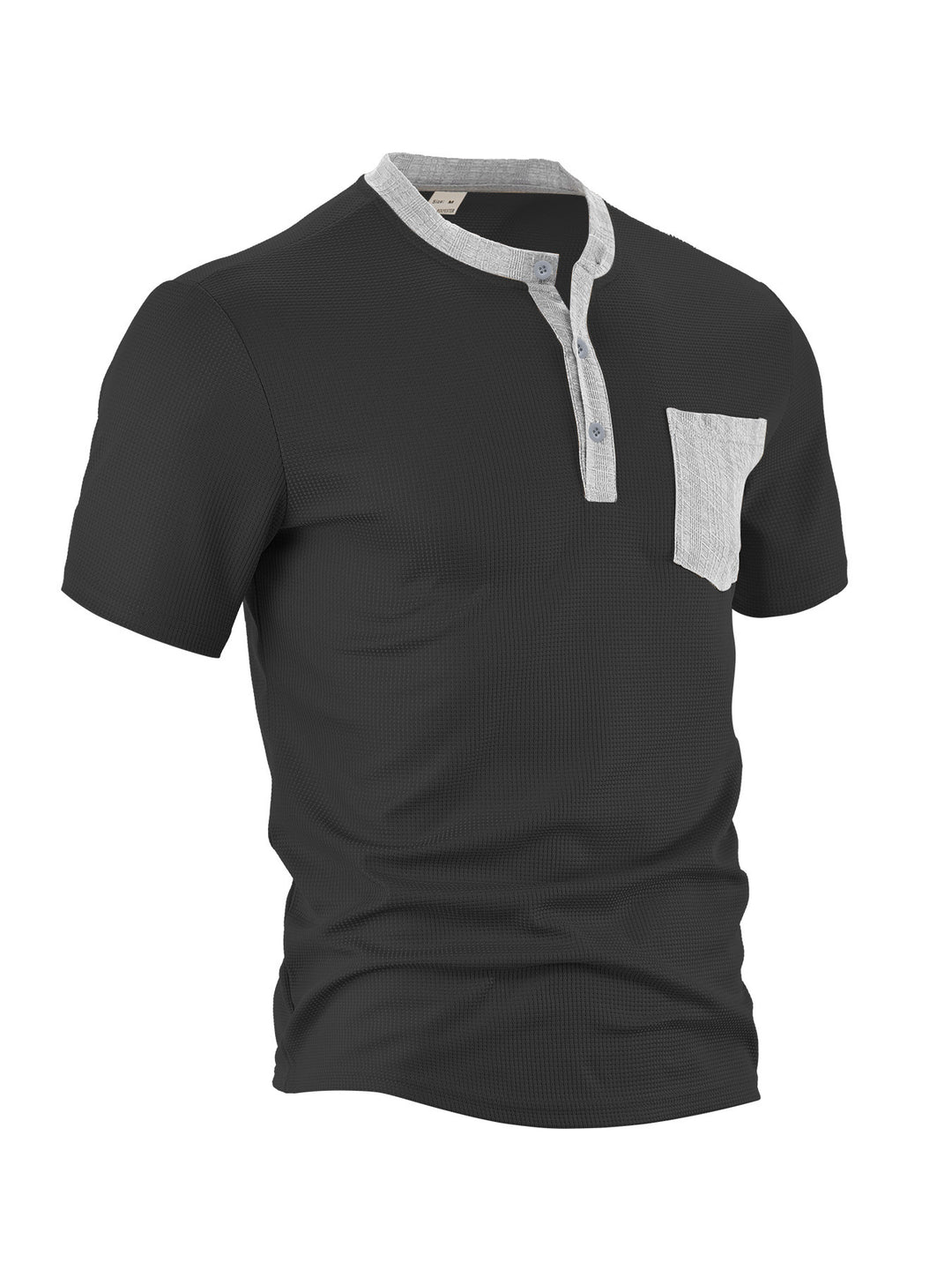 Herren nan atmungsaktives Waffel-Henleyshirt mit Stehkragen kurzer Knopfleiste und aufgesetzter Brusttasche Drune