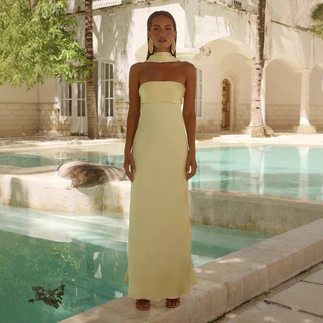 Damen Elegantes Maxikleid mit schulterfreiem Design und schmalem Oberteil Drune
