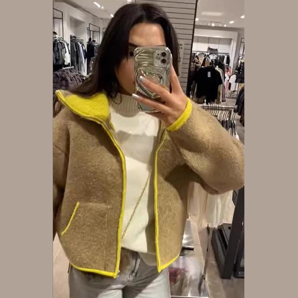 Damen Wolle Jacke mit auffälligem Kragen Drune