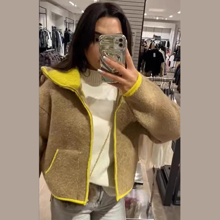 Damen Wolle Jacke mit auffälligem Kragen Drune
