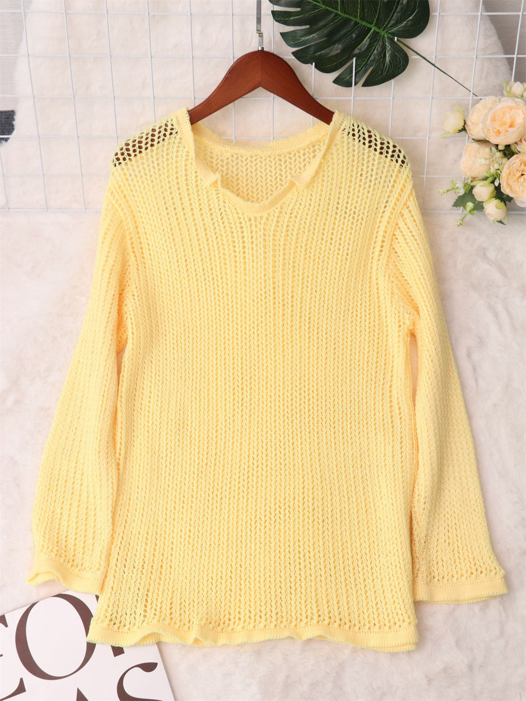 Damen luftiger Strickpullover mit modernem Netzdesign Drune