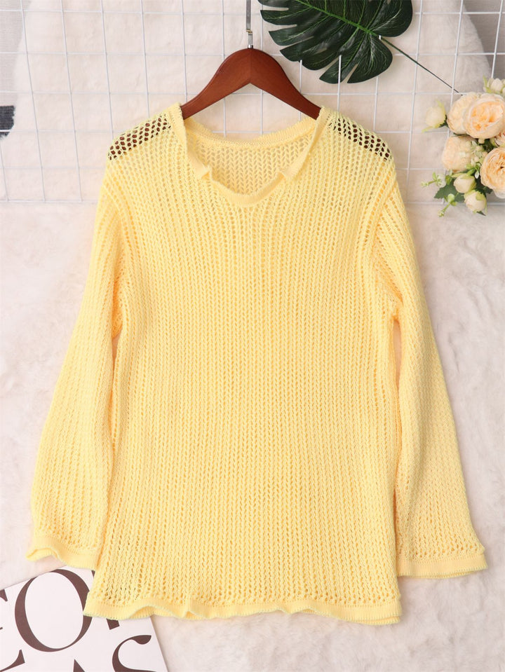 Damen luftiger Strickpullover mit modernem Netzdesign Drune