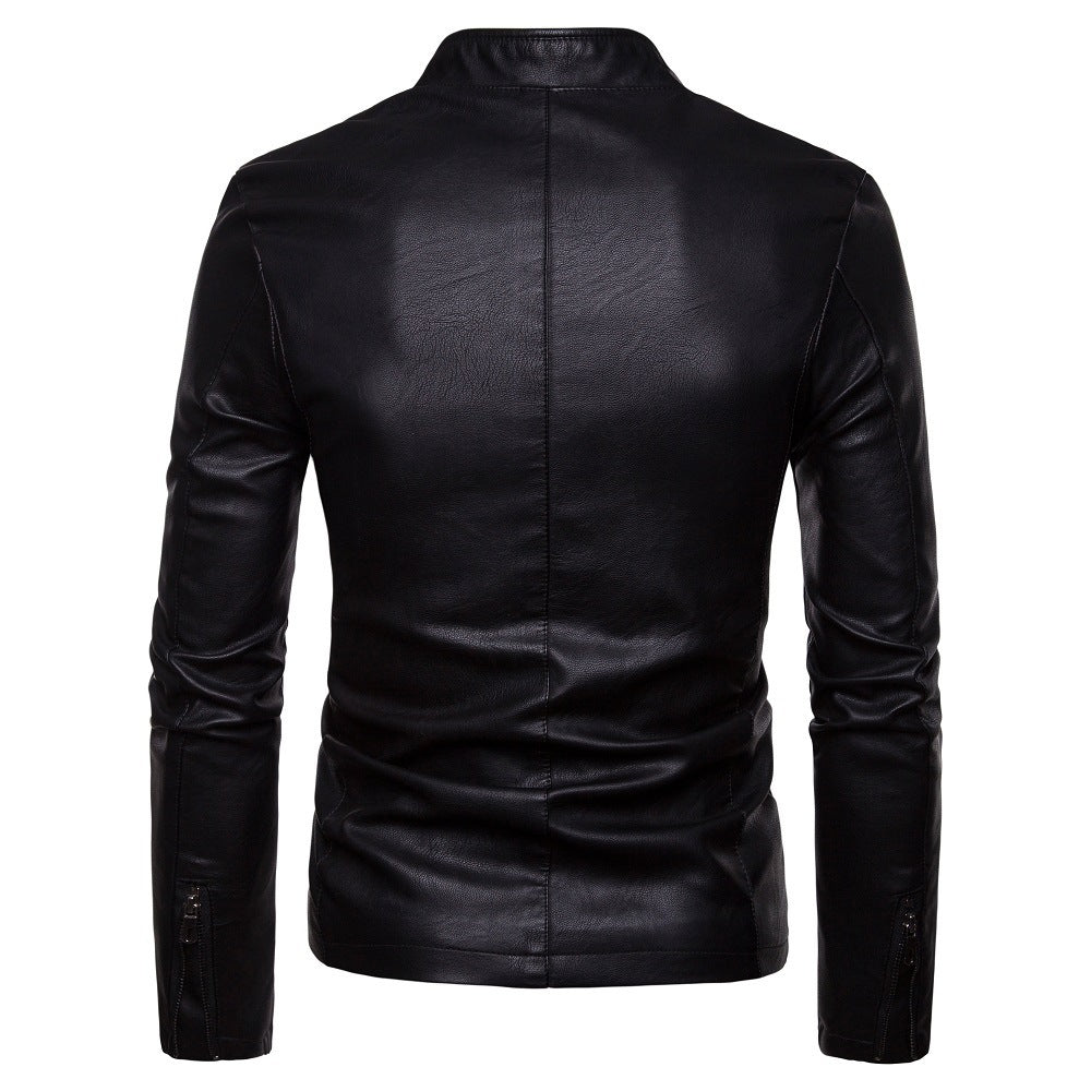 Herren nan schmal geschnittene Lammleder-Bikerjacke mit Stehkragen und tonalen Ziernähten Drune