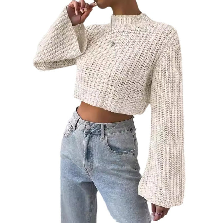 Damen lässiger Crop-Pullover mit weitem Arm und strukturiertem Design Drune