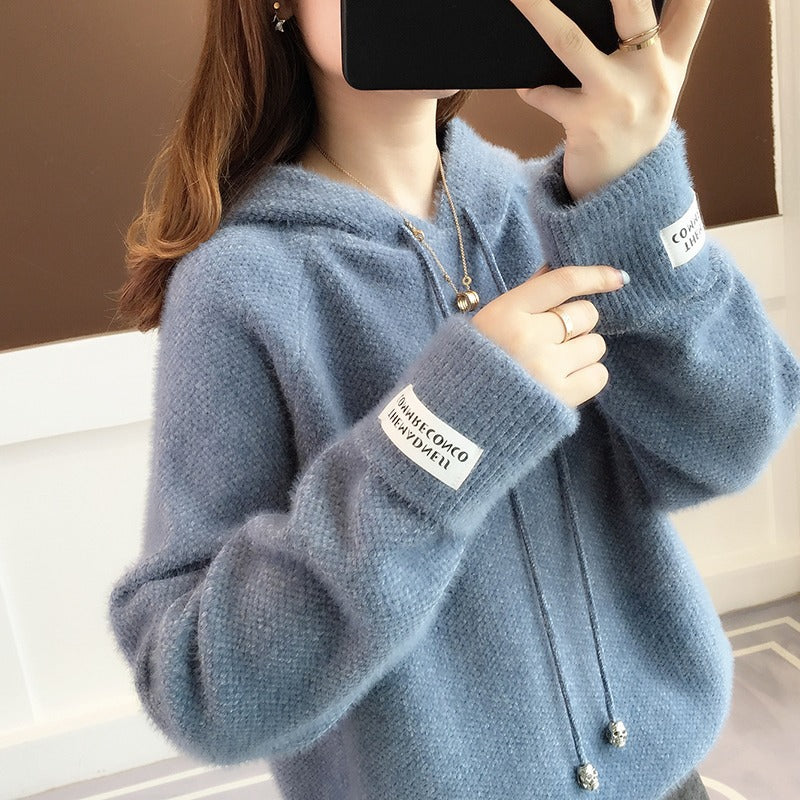 Damen Kuscheliger Hoodie mit Kordelzug und hohem Kragen Drune