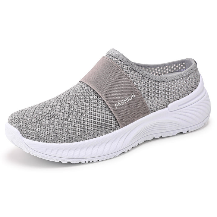 Damen nan atmungsaktive Strick-Slipper mit elastischem Mittelriemen und stoßabsorbierender Wellenlaufsohle Drune