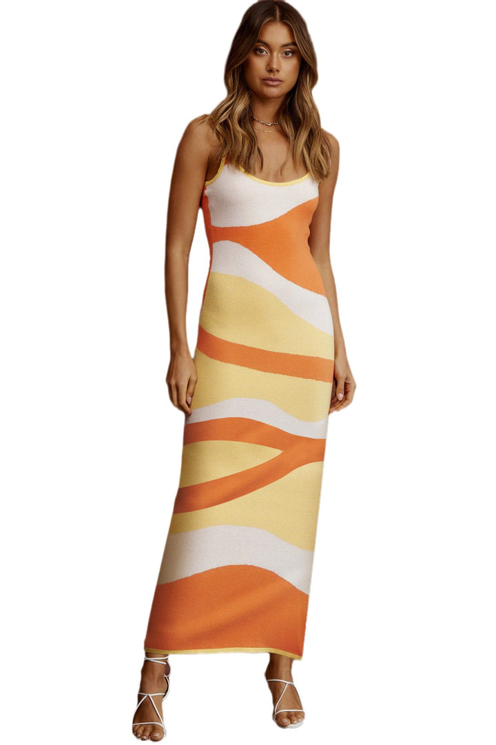 Damen Maxikleid mit kreativem Wellenmuster und weichem Strickmaterial Drune