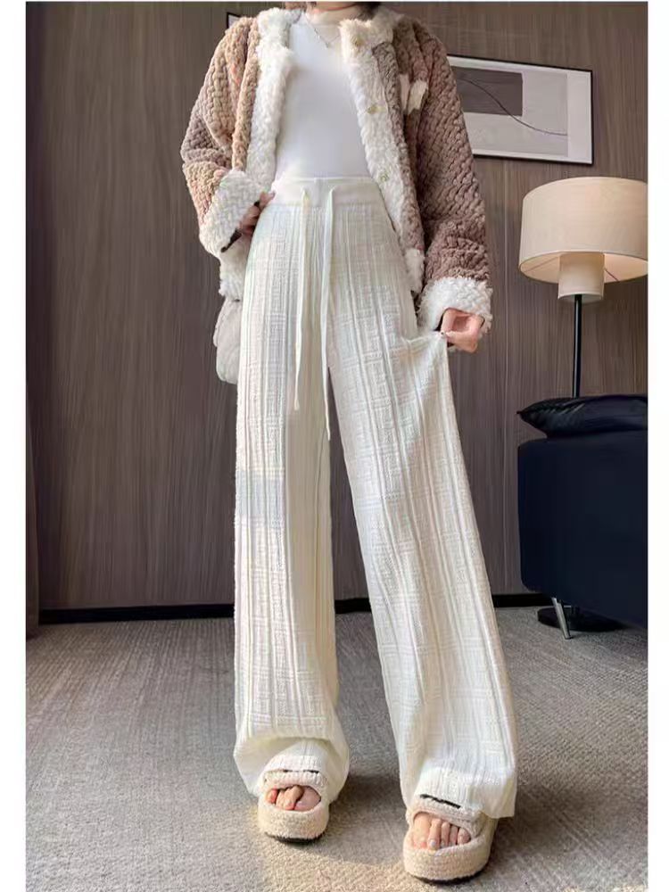 Damen elegante Palazzo-Hose mit hohem Bund und seitlichem Bindegürtel Drune