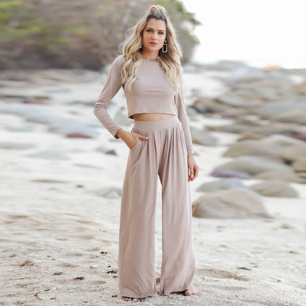 Damen Jumpsuit mit weitem Beinschnitt und langen Ärmeln Drune